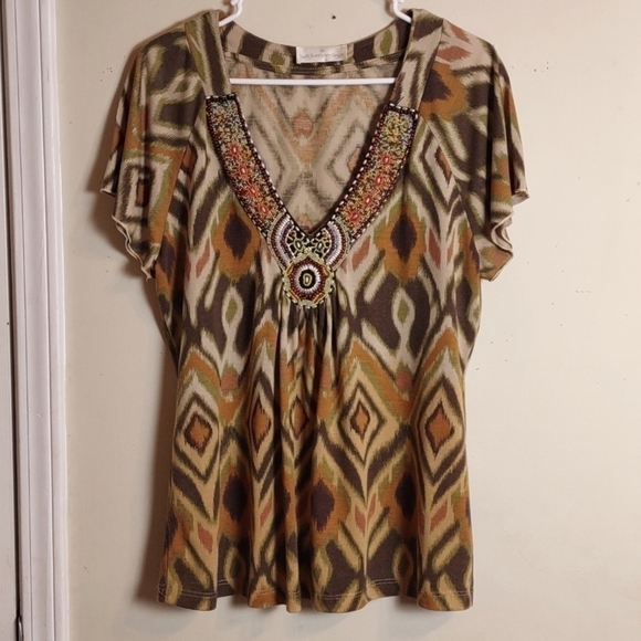 Soft Surroundings V Neck Beaded Top - Picture 1 of 6